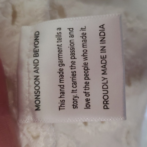 Monsoon and Beyond Women Midi Dress Large Ivory Tier Eyelet Puff Sleeve Pockets - Picture 11 of 16